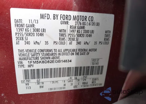 2014 Ford Explorer Xlt from USA, damaged, VIN 1FM5K8D82EGB14834